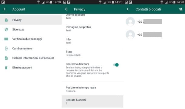 Lista de contactos bloqueados de WhatsApp de Android