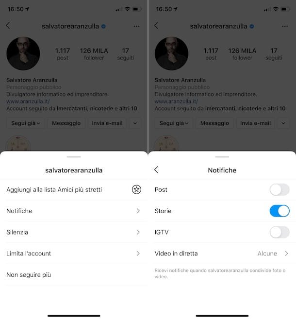Configuración de notificaciones de historias de Instagram