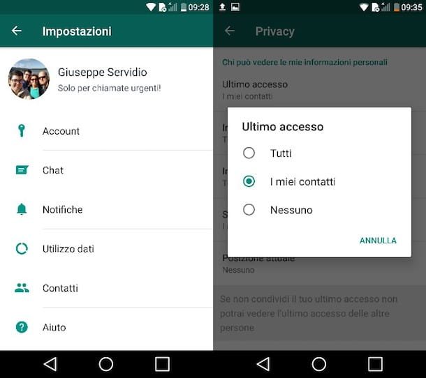 Último acceso WhatsApp Android