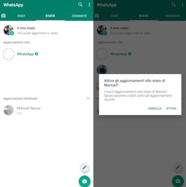 reactivar actualizaciones de estado de otro usuario en WhatsApp Android