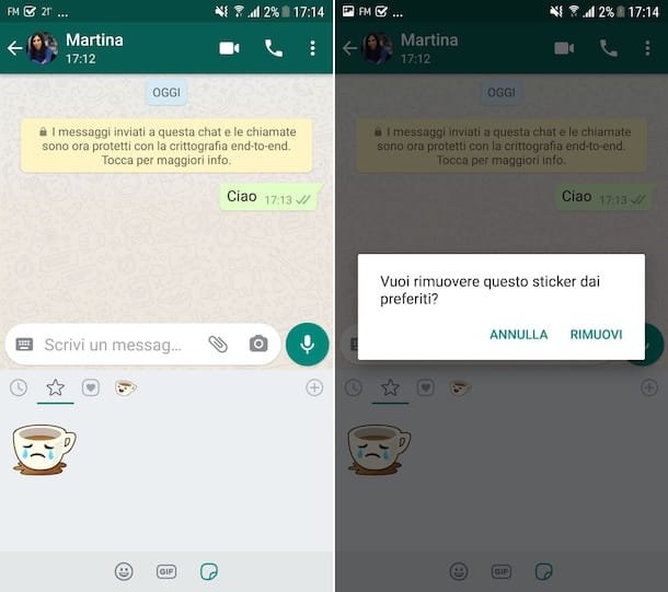 Eliminación de la pegatina favorita de WhatsApp de Android