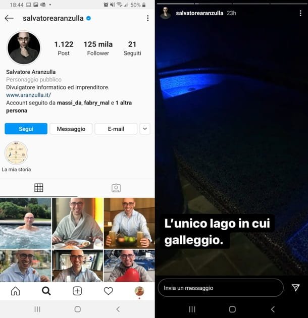 Perfil de Instagram con las historias de Aranzulla