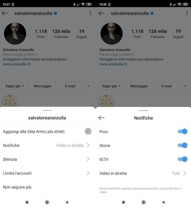 Activar las notificaciones de la cuenta de Instagram