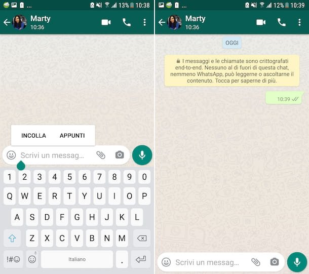 Mensaje en blanco de WhatsApp Android