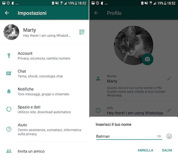 Cambio de nombre de perfil de WhatsApp de Android