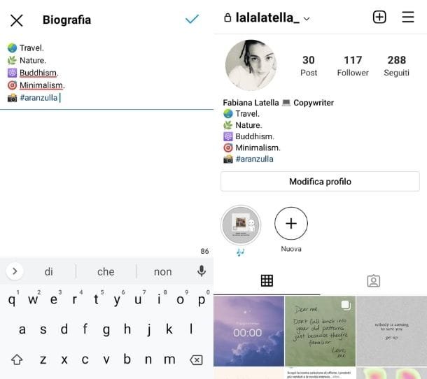 Insertar hashtag en la biografía de Instagram
